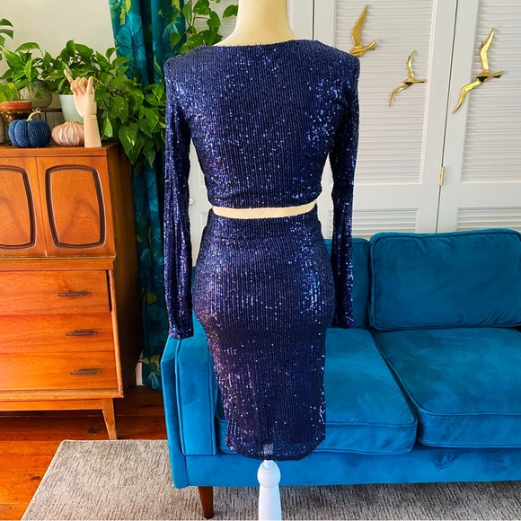 Salty Sophia Sequin 2 Piece Matching Dress Set Midnight Navy Blue NYE New Medium - Picture 10 of 13